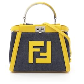 Fendi-Sac à main Fendi Mini Peekaboo Iconic en denim et cuir-Bleu
