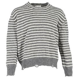 Ami Stripe Distressed Pullover aus grauer Schurwolle Grau