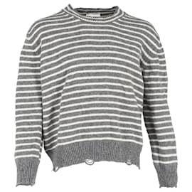 Ami-Ami Stripe Distressed Sweater in Grey Virgin Wool -Grey