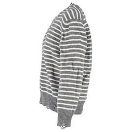 Ami-Ami Stripe Distressed Sweater in Grey Virgin Wool -Grey