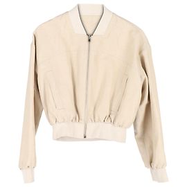 Jaqueta bomber cropped com gola canelada Maje em algodão e linho bege Bege