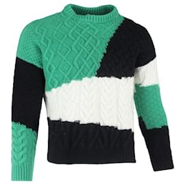 Loewe-Loewe Colourblock Cable-Knit Sweater in Green Wool-Green
