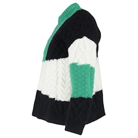 Loewe-Loewe Colourblock Cable-Knit Sweater in Green Wool-Green