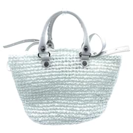 Balenciaga-Balenciaga Nylon Leather Mini Basket Tote-White