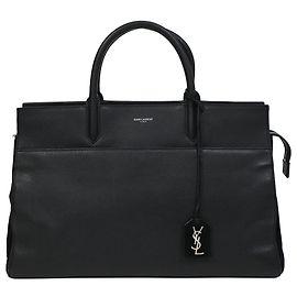 Sac Cabas Rive Gauche Medium en cuir de veau grainé noir Saint Laurent Noir