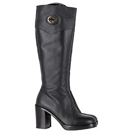 Botas altas Gucci Austin con G entrelazado en cuero de ternera negro Negro