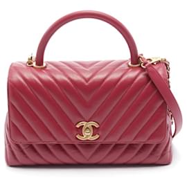 Chanel-Chanel Coco Handle Leather Handbag Red A92991-Red