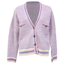 Pullover mit V-Ausschnitt aus rosa Acryl mit Hahnentrittmuster von Sandro Braun Pink