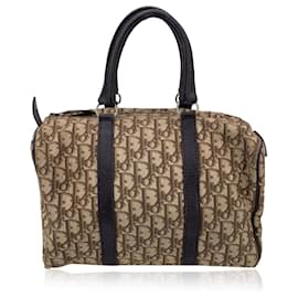 Dior-Christian Vintage Brown Logo Oblique Canvas Boston Bag-Brown