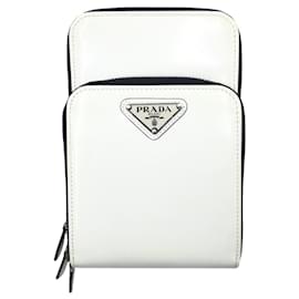 Prada-Prada White Enamel Triangle Logo Shoulder Bag-White