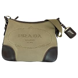 Prada-Prada Logo Jacquard Canvas Shoulder Bag-Beige