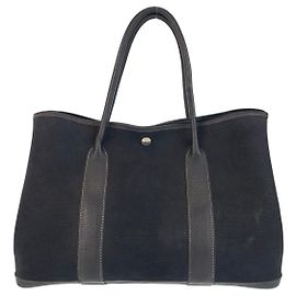 Hermès Hermes Garden Party PM Canvas Leather Tote Black