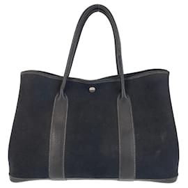 Hermès-Hermes Garden Party PM Canvas Leather Tote-Black
