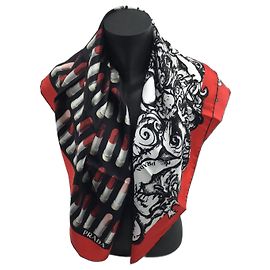 Lenço Prada de seda com padrão abstrato 90cm Multicor