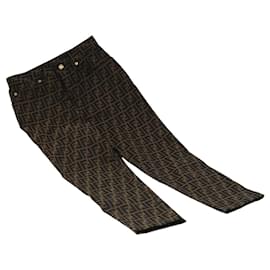 Fendi-FENDI Zucca Canvas Pants 43 Black Brown Auth FF6052-Brown,Black