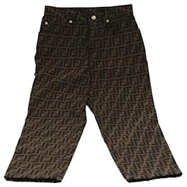 Fendi-FENDI Zucca Canvas Pants 43 Black Brown Auth FF6052-Brown,Black