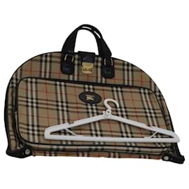Autre Marque-Burberrys Nova Check Garment Cover Canvas Leather Beige Brown gold Auth 111127-Brown,Beige,Golden