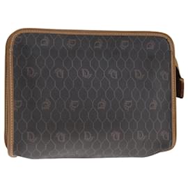 Christian Dior-Christian Dior Honeycomb Canvas Clutch Bag PVC Leather Black Gold Auth bs21983-Black,Golden