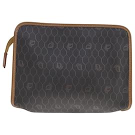 Christian Dior-Christian Dior Honeycomb Canvas Clutch Bag PVC Leather Black Gold Auth bs21983-Black,Golden