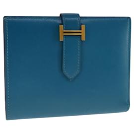 Hermès-HERMES Bearn Portefeuille Compact en Cuir Bleu Auth 108926-Bleu