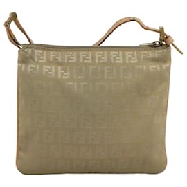 Fendi-FENDI Zucchino Canvas Shoulder Bag Beige Gold Auth bs21960-Beige,Golden