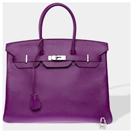 Hermès-HERMES Birkin 35 Bag in Purple Leather - 102471-Purple