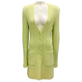 Vintage Limegrüner Cashmere Strick-Longcardigan mit Knöpfen von Valentino Grün
