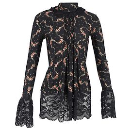 Top de gola alta em algodão preto com renda de Paco Rabanne Preto