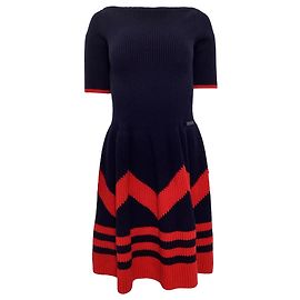 Abito a collo barca in lana e cashmere blu navy con dettagli a contrasto Louis Vuitton Blu Blu navy