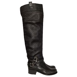 Dior Cannage Quilted Tall Biker Boots in Black Leather  Black