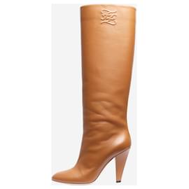 Fendi-Tan debossed logo boots - size UK 7-Brown