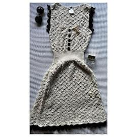 Chanel-Chanel FW2008 Lace Knit Silk Dress-Beige