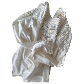 Sézane 'Bamba' White Ecru Embroidered Blouse Crème