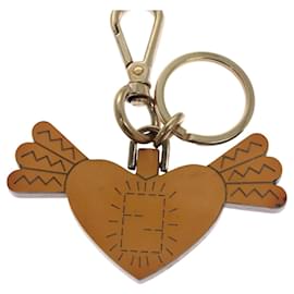Fendi-FENDI Key Charm Leather Beige Auth ac3513-Beige