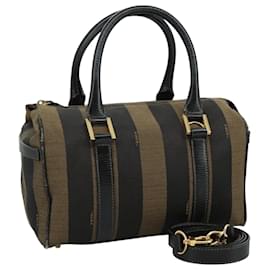 Fendi-Sac à main en toile Pecan FENDI 2 voies marron noir or Auth 111719-Marron,Noir,Doré