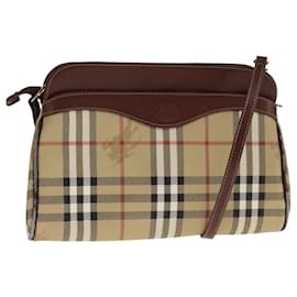 Autre Marque-Burberrys Nova Check Shoulder Bag PVC Beige Brown gold Auth 111302-Brown,Beige,Golden