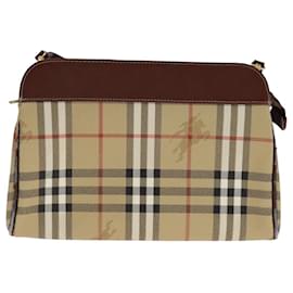 Autre Marque-Burberrys Nova Check Shoulder Bag PVC Beige Brown gold Auth 111302-Brown,Beige,Golden