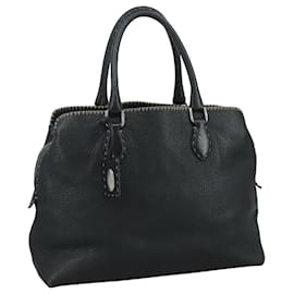 Fendi-Sac à main FENDI Celeria en cuir noir argent authentique yk16876-Noir,Argenté