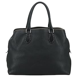 Fendi-FENDI Celeria Hand Bag Leather Black Silver Auth yk16876-Black,Silvery