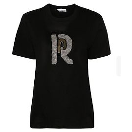 Camiseta Paco Rabanne Preta de Algodão com Logo Dourado Preto Dourado