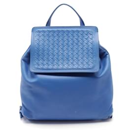 Bottega Veneta-Bottega Veneta Leather Intrecciato Backpack-Blue