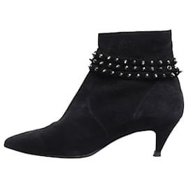 Saint Laurent-Black suede studded ankle boots - size EU 37-Black
