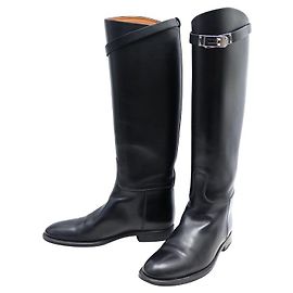 Hermès HERMES JUMPING BOOTS H042138Z 37.5 IN BLACK LEATHER KELLY CLOSURE Black
