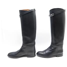 Hermès-HERMES JUMPING BOOTS H042138Z 37.5 IN BLACK LEATHER KELLY CLOSURE-Black