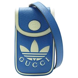 Gucci-NEW GUCCI X ADIDAS BAG 721794 TREFOIL LOGO BLUE LEATHER SHOULDER BAG-Blue