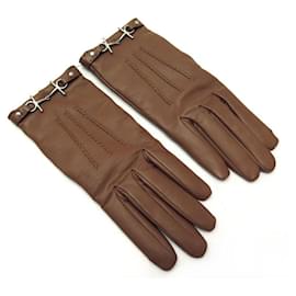 Hermès-NINE HERMES VOLTIGE GLOVES H192040G H LEATHER MORS IN CASHMERE GLOVES-Camel