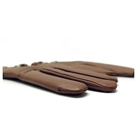 Hermès-NINE HERMES VOLTIGE GLOVES H192040G H LEATHER MORS IN CASHMERE GLOVES-Camel
