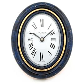 Cartier-NINE CARTIER TRAVEL CLOCK BATH TUB 7519 QUARTZ WATCH LAPIS LAZULI-Golden