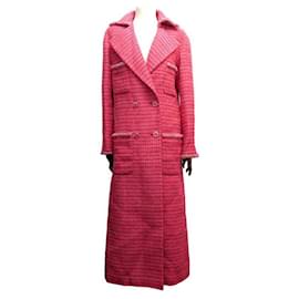 Chanel-NINE LONG COAT CHANEL CC BUTTONS STRASS P63189V48641 S 36 TWEED PINK-Pink