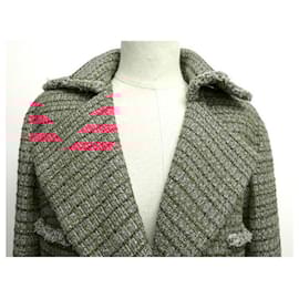Chanel-NINE LONG COAT CHANEL CC BUTTONS STRASS P63189V48641 S 36 TWEED PINK-Pink